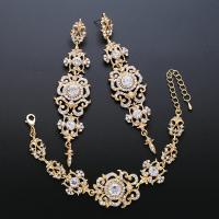 Rhinestone Zinc Alloy Jewelry Set, bracelet & earring, with 6cm extender chain, for woman & with rhinestone Approx 6.6 Inch 