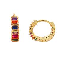 Brass Huggie Hoop Earring, micro pave cubic zirconia & for woman, golden 
