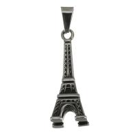 EL Colgante De Acero Inoxidable, Torre Eiffel, ennegrezca, 14x37x13mm, agujero:aproximado 5x7.5mm, Vendido por UD