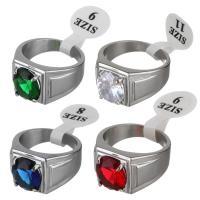 Cubic Zirconia anillo de dedo de acero inoxidable, unisexo & con circonia cúbica, más colores para la opción, 13.5mm, tamaño:9, Vendido por UD