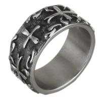 Men Stainless Steel Ring in Bulk, with cross pattern & for man & blacken, 10mm, US Ring 