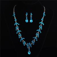 Rhinestone Zinc Alloy Jewelry Set, earring & necklace, platinum color plated, for woman & with rhinestone Approx 22.45 Inch 