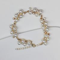 Zinc Alloy Rhinestone Bracelets, with ABS Plastic Pearl, with 5cm extender chain, plated, for woman & with rhinestone 20mm Approx 7.88 Inch 