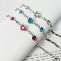 Zinc Alloy Rhinestone Bracelets, with Crystal, with 5cm extender chain, Heart, platinum color plated, for woman & with rhinestone Approx 6.82 Inch 