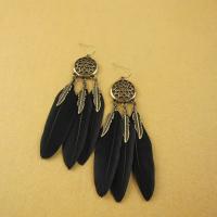 Zinc Alloy Drop Earring, with Feather, Dream Catcher, antique gold color plated, vintage & for woman 95mm 