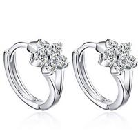 Zinc Alloy Rhinestone Leverback Earring, Snowflake, silver color plated, for woman & with rhinestone, 13mm 