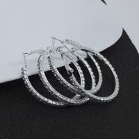 Zinc Alloy Rhinestone Hoop Earring, silver color plated, for woman & with rhinestone, 45mm 