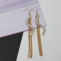 Zinc Alloy Tassel Earring, plated, for woman & with rhinestone 100mm 