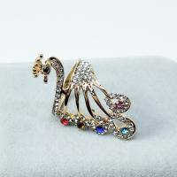 Rhinestone Zinc Alloy Finger Ring, Peacock, gold color plated & for woman & with rhinestone, multi-colored 