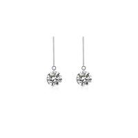 Brass Thread Through Earrings, silver color plated, Korean style & for woman & with cubic zirconia 