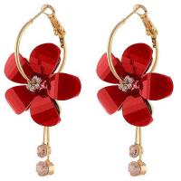 Zinc Alloy Rhinestone Hoop Earring, with Plastic, Flower, gold color plated, for woman & with rhinestone 