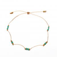 Seedbead Bracelet, with turquoise & Cotton Cord & Zinc Alloy, gold color plated, Adjustable & Unisex, 356mm 