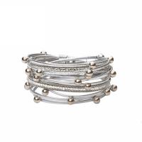 Wrap Bracelets, PU Leather, with Magnet & Pearl Shell, Round, multilayer & for woman & with rhinestone Approx 15 Inch 