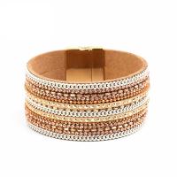 Wrap Bracelets, PU Leather, with Velveteen & Magnet & brass chain, Round, multilayer & for woman & with rhinestone Inch 