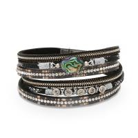 Wrap Bracelets, Magnet, with Abalone Shell & Rhinestone, Round, plated, multilayer & for woman, black Approx 15 Inch 