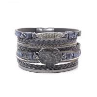 Wrap Bracelets, PU Leather, with Magnet, Round, plated, multilayer & for woman Approx 7 Inch 