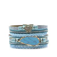 Wrap Bracelets, PU Leather, with Magnet, Round, plated, multilayer & for woman, acid blue Inch 