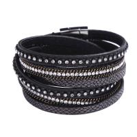 Wrap Bracelets, PU Leather, with Magnet & Rhinestone, Round, plated, multilayer & for woman Approx 15 Inch 