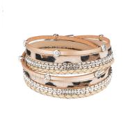Wrap Bracelets, PU Leather, with leather cord & Rhinestone, Round, plated, multilayer & for woman Approx 15 