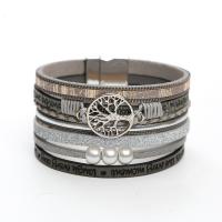 Wrap Bracelets, PU Leather, with Magnet & Pearl Shell, Round, plated, multilayer & for woman Approx 7 Inch 