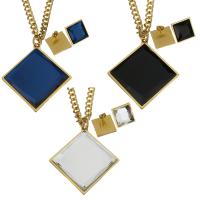Fashion Stainless Steel Jewelry Sets, Stud Earring & necklace, with Resin, gold color plated, curb chain & for woman 7mm Approx 18 Inch 