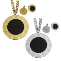 Fashion Stainless Steel Jewelry Sets, Stud Earring & necklace, with Resin, plated, curb chain & for woman 7mm,20mm Approx 18 Inch 
