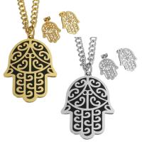 Fashion Stainless Steel Jewelry Sets, Stud Earring & necklace, with Resin, Hamsa, plated, curb chain & for woman 7mm Approx 18 Inch 