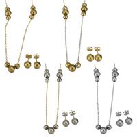 Fashion Stainless Steel Jewelry Sets, Stud Earring & necklace, with 2Inch extender chain, plated, oval chain & for woman 1.5mm,8mm Approx 17 Inch 