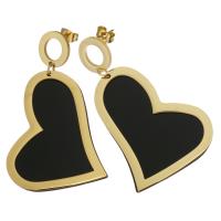 Stainless Steel Drop Earring, with Resin, Heart, gold color plated, for woman, 53mm 