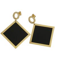 Stainless Steel Drop Earring, with Resin, Rhombus, gold color plated, for woman, 57mm 