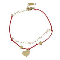 Stainless Steel Chain Bracelets, with Nylon Cord, with 1.5Inch extender chain, Heart, gold color plated, oval chain & for woman  2.5mm,1mm,2mm Approx 6 Inch 