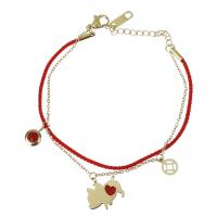 Stainless Steel Charm Bracelet, with Nylon Cord & Glass, with 1.5Inch extender chain, gold color plated, oval chain & for woman  1.5mm,1.5mm Approx 6.5 Inch 