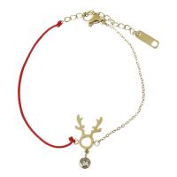 Stainless Steel Charm Bracelet, with Nylon Cord, with 1.5Inch extender chain, gold color plated, oval chain & for woman & with rhinestone  1mm,1.5mm Approx 6.5 Inch 