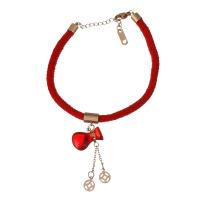 Stainless Steel Charm Bracelet, with Nylon Cord & Glass, with 1.5Inch extender chain, rose gold color plated, for woman 41mm,5mm Approx 7 Inch 