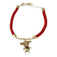 Stainless Steel Charm Bracelet, with Nylon Cord, with 1.5Inch extender chain, Pig, gold color plated, for woman 5mm Approx 6.5 Inch 
