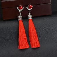 Fashion Tassel Earring, Zinc Alloy, with Cotton Thread & Crystal, plated, for woman & faceted 
