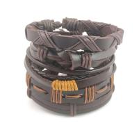 ПУ шнур браслеты, Искусственная кожа, многослойный & регулируемый & Женский, коричневый, длина:Приблизительно 7.5 дюймовый, продается Strand