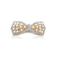 Hair Barrettes, Zinc Alloy, with ABS Plastic Pearl, Bowknot, plated, for woman & with rhinestone 