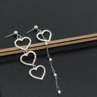 Asymmetric Earrings, Brass, Heart, plated, for woman & with rhinestone 