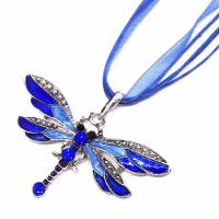 Rhinestone Zinc Alloy Necklace, with Nylon, with 7cm extender chain, Dragonfly, antique silver color plated, for woman & enamel & with rhinestone Approx 17.32 Inch 