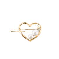 Hair Clip, Zinc Alloy, with ABS Plastic Pearl, gold color plated & for woman & with rhinestone 46mm 