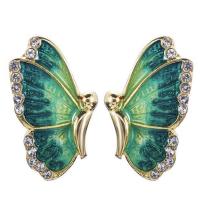 Enamel Zinc Alloy Stud Earring, zinc alloy post pin, Butterfly, gold color plated, micro pave rhinestone & for woman 