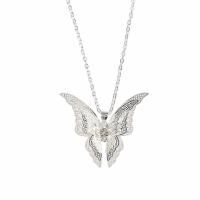 Rhinestone Zinc Alloy Necklace, Brass, Butterfly, silver color plated & micro pave rhinestone & for woman & hollow Approx 22.4 Inch 
