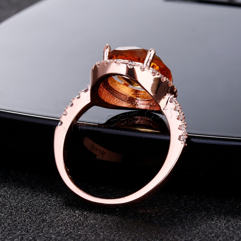 Латунное кольцо с стразами, Латунь, с Полудрагоценный камень, плакированный цветом розового золота, инкрустированное микро стразы & Женский, шампанское, продается PC