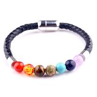 Gemstone Bracelets, with PU Leather & Zinc Alloy, zinc alloy magnetic clasp, polished & Unisex & micro pave cubic zirconia, 8mm Approx 7.8 Inch 