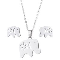 Fashion Stainless Steel Jewelry Sets, Stud Earring & necklace, Elephant, plated, 2 pieces & for woman & hollow Approx 18 Inch 