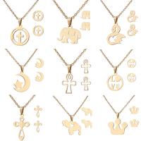 Edelstahl Schmucksets, Stud Ohrring & Halskette, Edelstahl Stecker, goldfarben plattiert, 2 Stück & für Frau, keine, verkauft von setzen