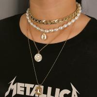 Multi слой ожерелье, цинковый сплав, с Пластиковая жемчужина, плакирован золотом, многослойный & Женский, Золотой, длина:19.6 дюймовый, продается Strand