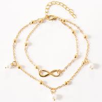 Zinc Alloy Anklet, with Plastic Pearl, with 6cm extender chain, plated, Double Layer & fashion jewelry & for woman 190mm,220mm 