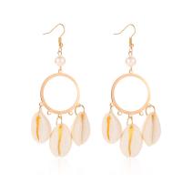 Plastic Pearl Zinc Alloy Earring, with Shell & Plastic Pearl, brass earring hook, gold color plated, fashion jewelry & for woman, 89mm 
